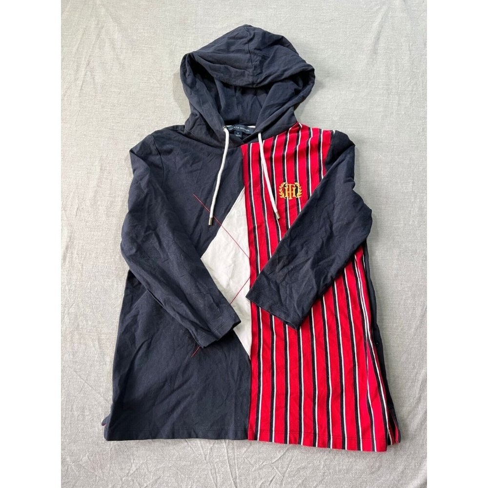 Tommy Hilfiger Sweater Womens M Blue Striped Pullover Long Sleeves Hoodie Ladies